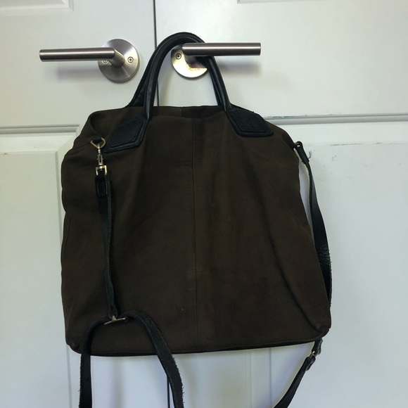 Jas M.B. Dark Olive Suede Tote w Blk Leather Trim - Picture 6 of 8